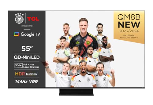 TCL 55QM8B Fernseher MiniLED 55 Zoll, QLED, 144Hz, 4K HDR Premium 1300nits, Google TV, Dolby Atmos, Onkyo, Game Master Pro 2.0