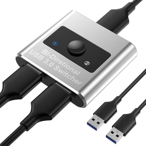 Jancane USB 3.0 Switch, Aluminium Bi-Direktional USB Switch 2 PC USB Umschalter 2 in 1 Out / 1 in 2 Out USB KVM Switch für PC, Drucker, Scanner, Tastatur, 2 Computer teilen sich 1 USB Gerät