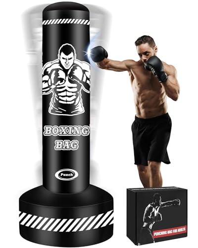 JUOIFIP Boxsack Stehend Erwachsene, 180cm Schwerer Sack für Erwachsene Teenager Boxsack mit Ständer, Kickboxsack für MMA Muay Thai Fitness Taekwondo Training