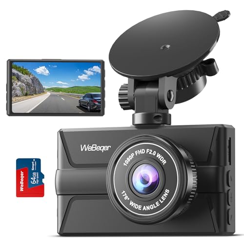 WeBeqer Dashcam Auto Vorne,1080P FHD Autokamera,mit 64G SD Karte,176° Weitwinkel Dash Cam,IR Nachtsicht Auto Kamera,WDR,3' IPS Bildschirm,Loop-Aufnahm,G-Sensor, Bewegungserkennung,Parküberwachung
