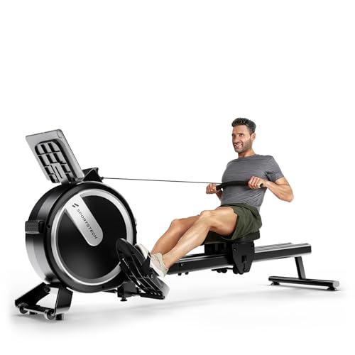 Sportstech PROwer Rudergerät für Zuhause, 32 Stufen Magnetwiderstand, LED Display, Dual Slide Rail, Bluetooth App kompatibel, leise, Ganzkörpertraining, Tablethalterung, vertikal verstaubar