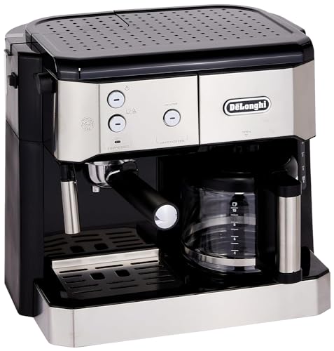 De'Longhi Kombikaffeemaschine BCO 421.S – Kaffeemaschine mit Espresso-Siebträger und Filterkaffee-Funktion inkl. Milchaufschäumdüse, Glaskanne & Wasserfilter-System, 1 l, Edelstahl/Schwarz, single