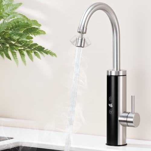 HOMELODY Elektrischer Wasserhahn mit Durchlauferhitzer 230V, Wasserhahn Küche mit Touch-Temperaturregler & LED-Display, Anti-Spritz Edelstahl Küchenarmatur, Durchlauferhitzer Küche, Garten & Camping