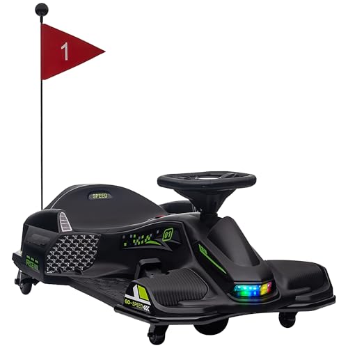 HOMCOM Kinder Elektro Gokart 12 V 3-8km/h Drift Kart mit Driftmodus, Langsamem Start, Go Kart mit Lichtern Musik, Sicherheitsgurt Kinderfahrzeug für 8-12 Jahre Kinder Schwarz