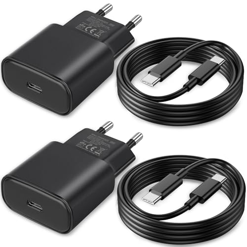 25W USB C Ladegerät Ladekabel für Samsung Galaxy S25 S24 S23 S22 S21 Ultra S20fe A56 A55 A54 A53 A52 A51 A50 A33 A22 A16 A13/Tablet,2Pack 2M Schnellladekabel mit Schnellladegerät Fast Charger Netzteil