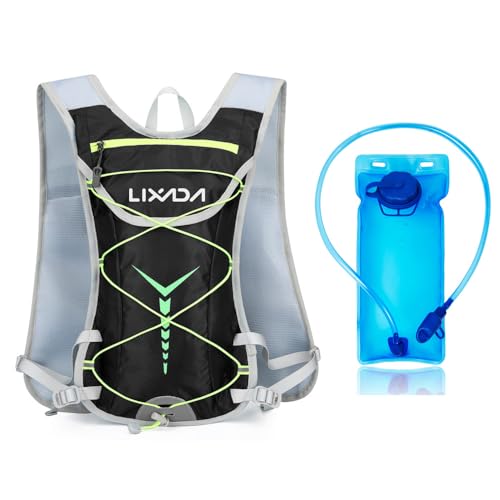 Lixada Trinkrucksack mit 2L trinkblase, 10L Ultraleicht Atmungsaktiv laufrucksack Trail Rucksack Trinkweste, Herren Damen Hydration Pack Fahrradrucksack für Laufen, Camping, Wandern, Marathoner