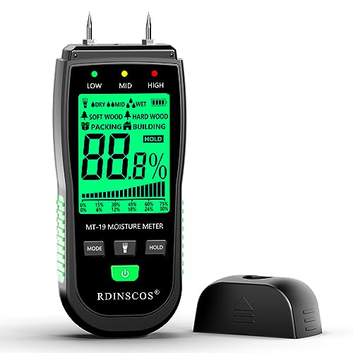 Feuchtigkeitsmessgerät RDINSCOS Holzfeuchtigkeitsmessgerät Pin-Typ Holzfeuchte-messgerät mit 4 Modi,LCD-Display mit Hintergrundbeleuchtung Feuchtigkeitsmesser für Holz,Brennholz,Rohholz