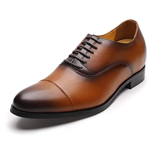 CHAMARIPA Herren Aufzug Schuhe aus Kalbsleder Oxford Schnürschuhe, Braun, Gr.- 42 EU