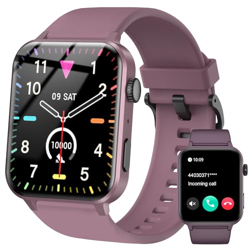 IOWODO Smartwatch Damen Herren 1,85 Zoll Uhren Fitnessuhr Sportuhr mit Schrittzähler Herzfrequenzmonitor Schlafmonitor Fitness Tracker Wasserdicht Lila Bluetooth Anrufe Smart Watch für iOS Android