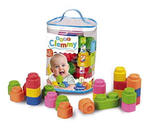 Clementoni Soft Clemmy Bausteine im Beutel (48 Stück) - Weiche Bausteine für Babys & Kleinkinder ab 6 Monaten - Sensorik-Spielzeug mit Bauklötzen 17134
