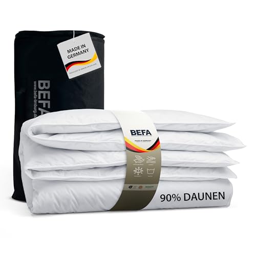 BEFA NATUR Made in Germany Daunendecke 135x200 cm aus 90% Daunen und 10% Federn, Ganzjahresdecke, Allergiker geeignet (Nomite), Öko-Tex 100 Klasse 1 Zertifiziert, EN Standart 12934, Downpass