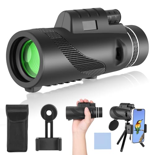 PAHTTO Monokular 80x100 Zoom, Monokulare Teleskop Fernrohr mit Smartphone-Halterung und Stretchable Stativ, Monokulares Teleskop wasserdicht für Vogelbeobachtung Jagd Reisen Konzert Sport im Freien