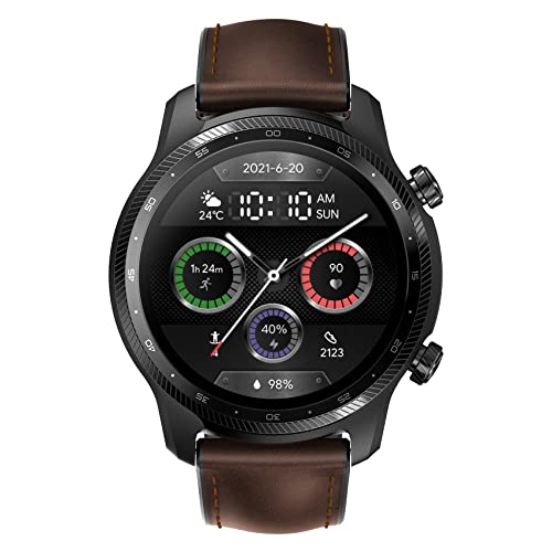 Ticwatch Pro 3 Ultra 4G WH11013 LTE Smartwatch mit Mobilfunkanschluss von Vodafone OneNumber und Orange eSIM Qualcomm und Mobvoi Dual Wear OS Blutsauerstoff-Erkennungsprozessorsystem, schwarzer Schirm