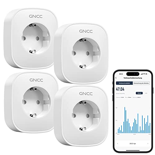 GNCC WLAN Steckdose mit Strommessung Smart Home Alexa Steckdose 4er Pack Funktioniert mit Alexa/Google Home, Alexa Zubehör, Nur 2.4GHz WiFi, 3680W