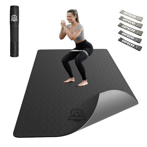 HAPBEAR Yogamatte XXL - 183cmx91cmx6mm Dicke, Extra Groß rutschfest Breit Yoga Matte, Gymnastikmatte Sportmatte Fitnessmatte, TPE Matte Trainingsmatte, Inklusive Resistance Bands & Tragetasche