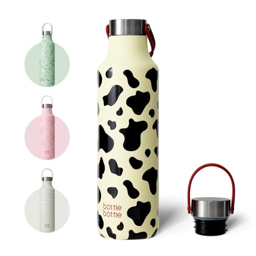 Trinkflasche 600 ml Isolierte Wasserflasche mit Griff, Wander-Trinkflasche (Cremegelb)