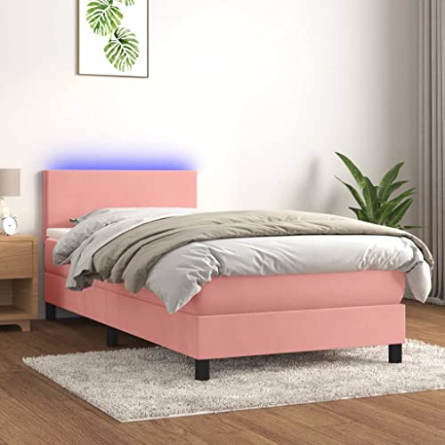 Cozynest Polsterbett Bett Einzelbett Bettrahmen Bettgestell Lattenrost Hotelbett Schlafzimmerbett Boxspringbett mit Matratze & LED Rosa 90x200 cm Samt