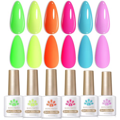 BORN PRETTY UV Nagellack Neon, Leuchtendes Orange Grün Blau Farbgel für Gelnägel Neon Gel Nagellack Sommerfarben 6PCS