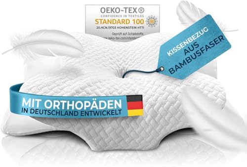 Glückstoff® Kissenbezug für Orthopädisches Kissen [mit Kühl- und Wärmeeffekt] aus Bambusfaser und Spandex | Weich & Kuschelig | Ersatzbezug | Weiß | Version: Ergo