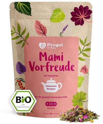 PregniVital® - Mami Vorfreude - BIO Schwangerschaftstee 1. 2. 3. Trimester - Beliebte Hebammen-Kräuter für die gesamte Schwangerschaft - auch perfekt als-Geschenk - 80g