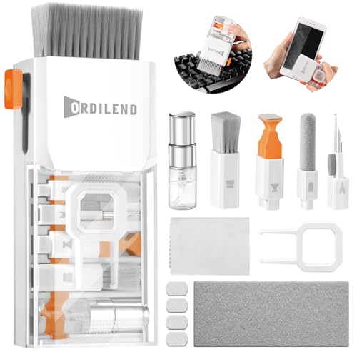 Ordilend Tastatur Reinigungsset, Alles in Einem Handy Reinigungsset, für iPhone Airpods Tastaturreiniger mit Bürste und Spray, Laptop Keyboard Cleaner for Tablet Computer PC Monitor Kamera mit Patent
