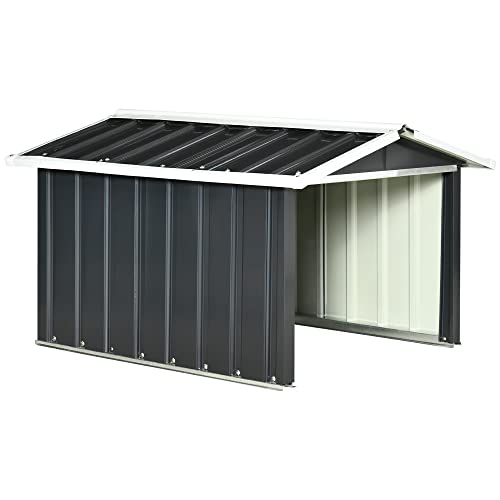 Outsunny Mähroboter Garage aus verzinkte Stahl Überdachung mit Satteldach, wetterfest Garage für Rasenmäher Unterstand Rasenroboter Carport, 86 x 100 x 63cm, Dunkelgrau