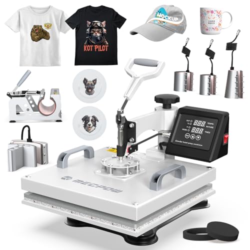 Mecpow Plottermaschine 8 IN 1, 15 * 15 inch Transferpresse, Presse T shirt Druckmaschine, 11-30Oz Tassenpresse Plotter Maschine, Hut Druck, Automatische Steuerung, 360-Grad-Drehung.