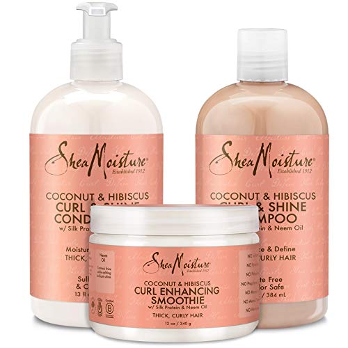 Shea Moisture Coconut & Hibiscus Curl TRIO: Includes Curl & Shine Shampoo, Curl & Shine CONDITIONER, Curl Enhancing Smoothie