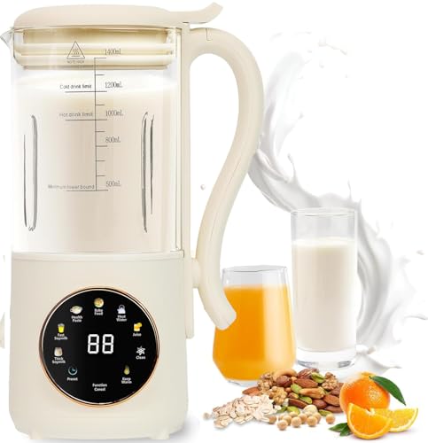 JAOGAUS Sojamilch Hersteller, 1400ml Entsafter mit 12 Klingen, 8 Programme, One Touch-Steuerung, BPA-frei Durchsichtiges Krug, Hafermilch Maschine für Nüsse Sojabohnen Getreide