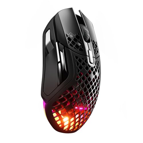 SteelSeries Aerox 5 Wireless – RGB Gaming-Mouse mit Öffnungen in der Oberfläche – Federleichtes, wasserabweisendes Design – 9 Tasten – Bluetooth/2,4 GHz – Optischer TrueMove Air-Sensor mit 18.000 DPI