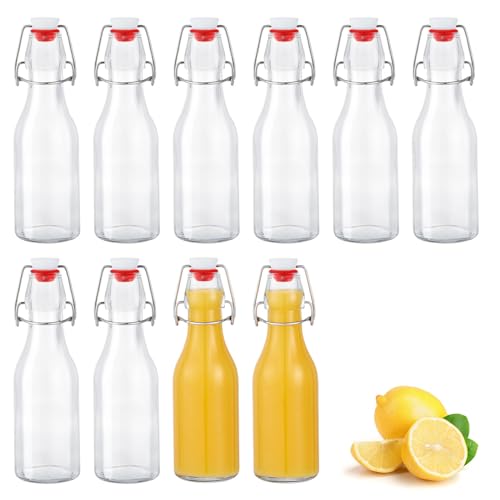 Zanfqvo Glasflaschen 250ml mit Bügelverschluss, 10 Stück Kleine Flaschen Zum Befüllen, Bügelflasche zum Befüllen, Saftflasche für Öl, Essig, Saft & Limonade