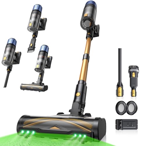 Proscenic P15 Akku Staubsauger 50KPa 580W 70 Mins, Staubsauger Kabellos mit LED Display Anti-Tangle-Bürste Grün Licht 6 Schichten Filter, Kabelloser Staubsauger für Teppich Hartböden Tierhaare Auto