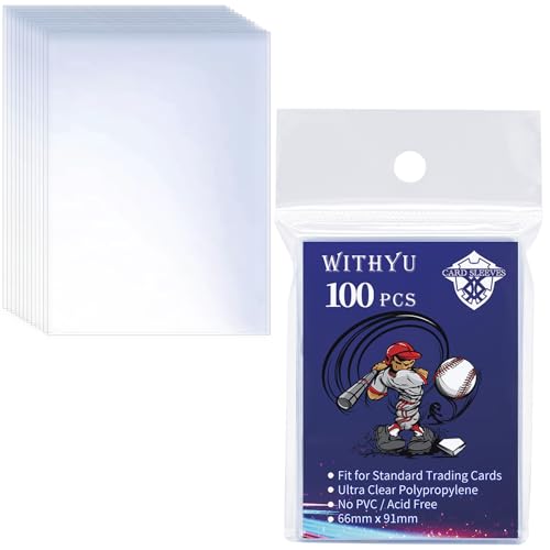 WITHYU 100 Stück Kunststoff Sammelkartenhüllen Von Oben, für Standardkarten, 6,4 x 8,9 cm, Ultraklarer Kartenschutz für Spielkarte, Baseball/Fußball/Basketballkarten und Mini-Fotos
