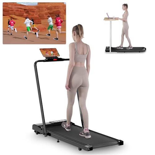 Superun Raceable Superun Walking Pad Klappbar, Laufband für Zuhause bis 12 km/h, Klappbares Laufband Unter dem Schreibtisch 136 kg mit APP-Steuerung und Multi-Runner-Rennen
