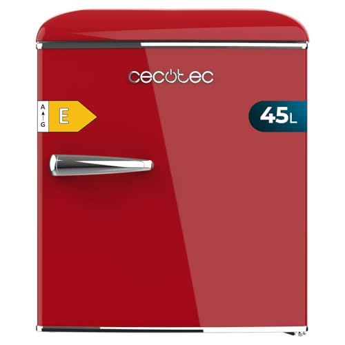 Cecotec Mini-Kühlschrank - Retro-Tischkühlschrank 45L Bolero CoolMarket TT Origin 45 Red. 55 cm hoch und 44,7 cm breit, Energieeffizienzklasse E, Eisfach und verchromter Griff, Rot