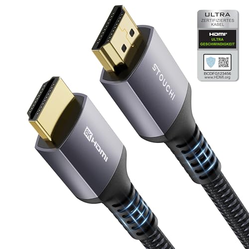 Stouchi 2m HDMI Kabel 8K 10K 4K Certified Ultra High Speed ​​ 48Gbps 4K120 144Hz RTX 3080 eARC HDR10 4:4 HDCP 2.2 & 2.3 Dolby kompatibel mit Fire TV/Roku TV/PS5/Xbox Series X/Samsung/Sony/LG