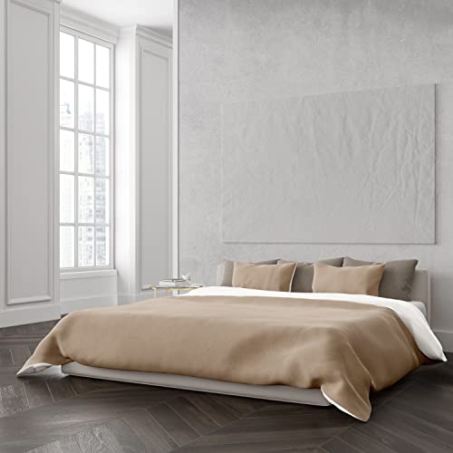 Bedtime Bambus-Bettwäsche Set 135x200, 1 Kissen-Bezug 80x80, zweifarbig: Taupe/Weiß, kuschelig weiche Wendebettwäsche