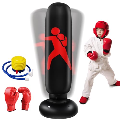 Ninonly Boxsack für Kinder 160cm mit Boxhandschuhen und Luftpumpe Punchingball Kinder Perfekt für Indoor, Outdoor, Gym Boxsack ab 6 Jahre für Jungen & Mädchen im Alter von 3-12 Jahren