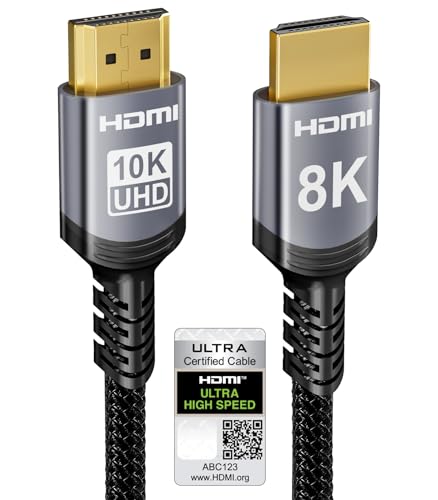 Sniokco 10K 8K HDMI 2.1 Kabel 1.5Meter, Zertifiziert 48Gbps Ultra High Speed HDMI® Kabel 0.01ms 4K 240Hz 165Hz 120Hz 8K 60Hz eARC Netflix HDCP 2.3 2.2 DTS:X HDR10+ TV Monitor Projektor Roku PS5 X-box