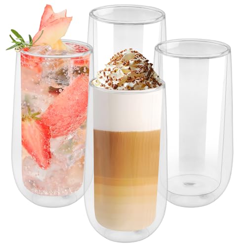 Shodiffy Doppelwandige Latte Macchiato Gläser,4er Set 270 ML Cappuccino Tassen Kaffeetassen Glas Kaffeeglas Teegläser für Cappuccino,Latte,Tee,EIS,Eistee,Iced Americano,Milch,Saft