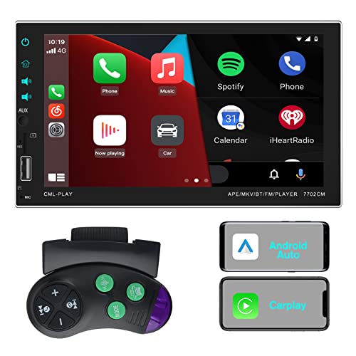 AWESAFE Doppel DIN Radio mit Carplay und Android Auto, 7 Zoll Touchscreen, Autoradio MP5 Player unterstützt Bluetooth 5.0, Rückfahrkamera, Lenkradsteuerung, AM/FM/RDS, Mirrorlink