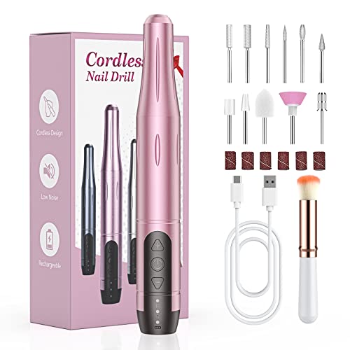 Nagelfräser für Gelnägel Elektrische Kabellos, Kabellos Maniküre Set Elektrisch 11 in 1, Wireless Elektrische Nagelfeile Nail Drill für Acryl-/ Gel-/ Naturnägel/Entfernen, Aufladbar
