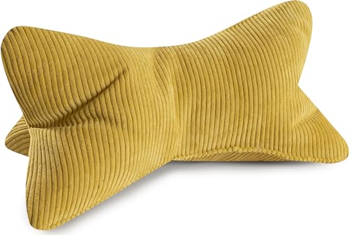 MAGMA Leseknochen INGA, Cord Look, Farbe gelb, 42cm x 22cm, ergonomische Form für Nacken- oder Lendenstütze, Flexible Stütze für Bücher, E-Books oder Tablets