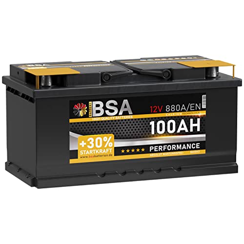 BSA Autobatterie 100Ah 12V 880A/EN +30% mehr Startkraft Starterbatterie Batterie ersetzt 85Ah 88Ah 90Ah 92Ah 95Ah