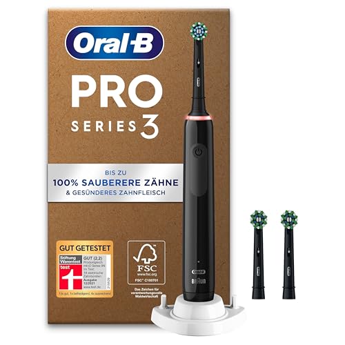 Oral-B Pro Series 3 Plus Edition Elektrische Zahnbürste, 3 Aufsteckbürsten, mit visueller 360° Andruckkontrolle für Zahnpflege, Designed by Braun, Black