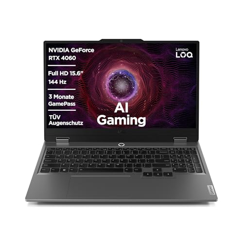 Lenovo LOQ Gaming Laptop | 15,6' Full HD 16:9 Display | 144Hz | AMD Ryzen 7 7435HS | 16GB RAM | 1TB SSD | NVIDIA GeForce RTX4060 TGP 105W | G-Sync |QWERTZ | grau | AI Chip LA1