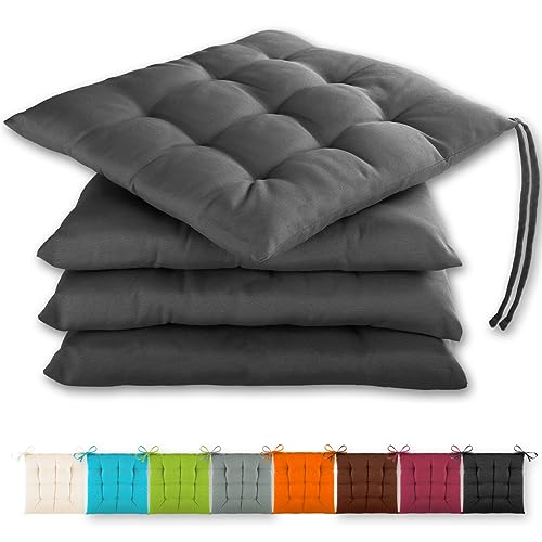 Gräfenstayn® 4er-Set Sitzkissen 40x40x3cm mit Haltebändern für Indoor und Outdoor mit Öko-Tex Siegel - (Graphite)