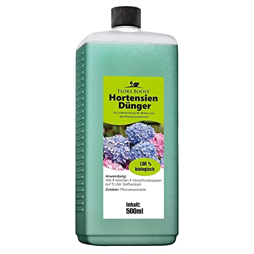 Flora Boost Hortensien Dünger Flora Boost 500ml I Für bis zu 100L Gießwasser I Blumendünger für alle Hortensien Arten I Flüssiger Blatt- & Wurzeldünger I 100% natürlicher Pflanzendünger