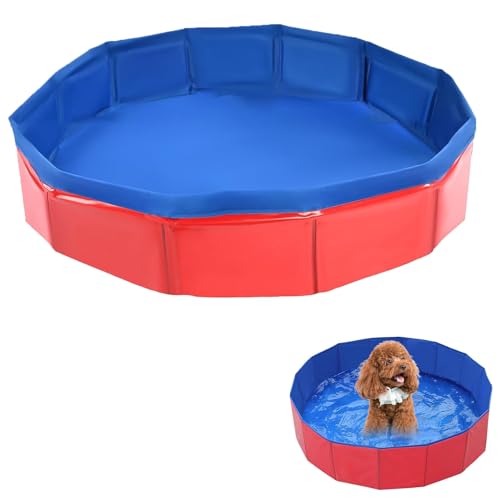 Hundepool, Hundepool für Kleine Hunde, Faltbar Hundepool, 50x8 cm Hunde Planschbecken, Planschbecken für Haustiere, PVC Hunde Pool, Katzenpool, Dog Sprinkler Pad, mit Rutschfestem Boden Ablassventil