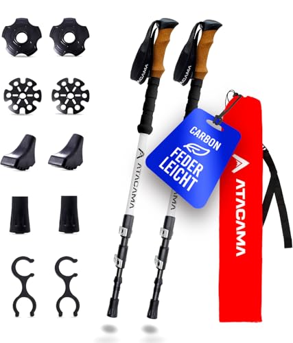 ATACAMA Trekkingstöcke Wanderstöcke Teleskop Carbon - Nordic Walking Stöcke für Damen Herren - verstellbar leicht Korkgriff - Nordic Gummipuffer